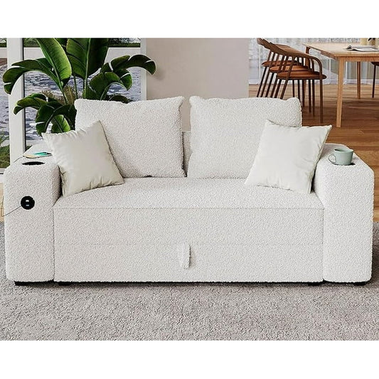 VANACC Modular Sectional Sofa, Sofa Couch with 2 USB Ports & Cup Holders, Loveseat Couch with Storage, Sectional Couch White Bouclé