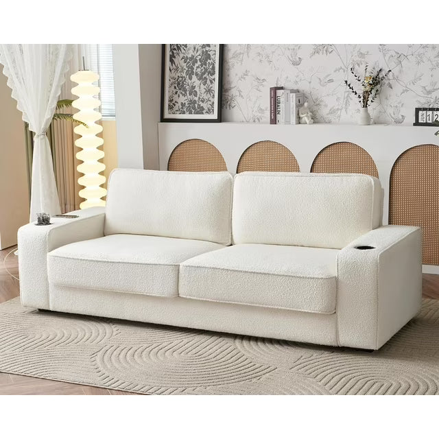 VANACC Sofa, Modern Sofa with USB & Cup Holders, Comfy Couch for Living Room (Offwhite Boucle))