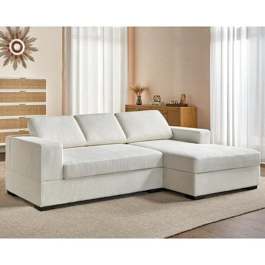 VANACC 96 inch Oversized Sectional Sofa, Comfy Sofa Couch with Right Chaise, White Corduroy Sofa