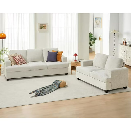 VANACC Sofa, 2 Piece Set Comfy Couch with Deep Seats, Modern Sofa for Living Room, Beige Chenille