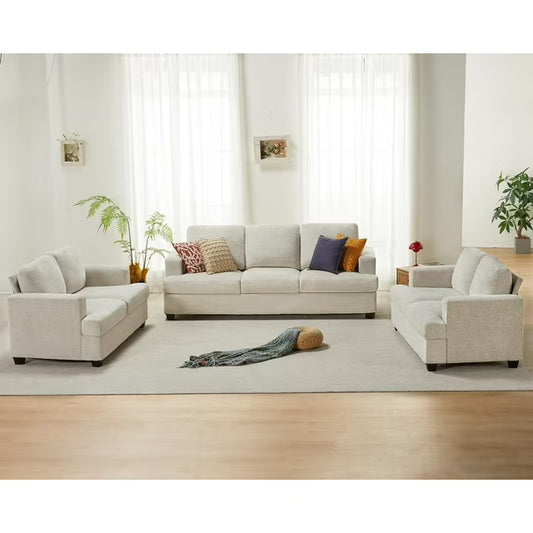 VANACC Sofa, 3 Piece Set Modern Couch with Deep Seats, Comfy Sofa for Living Room, Beige Chenille