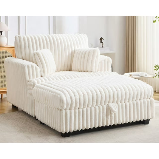 papajet 50" Indoor Chaise Lounge Chair with Ottoman and Storage, Beige