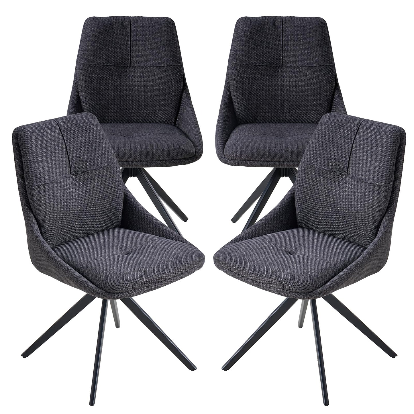 AMERLIFE 360°Swivel Dining Chairs Set of 2, Fabric Upholstered Kitchen Side Chair with Arms, Mid-Century Modern Accent Chair with Metal Legs for Dining Living Room Home Office, Easy Assembly, Black