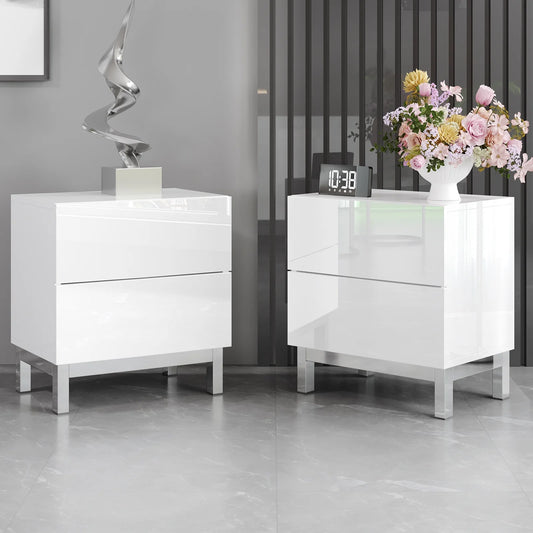 VANACC 24" High Gloss Electroplated Nightstand Set of 2, Modern Minimalist Sofa Side Table with 2 Magnetic Storage Drawers for Bedroom Living Room