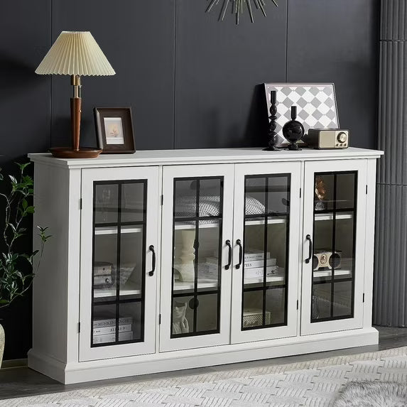 VANACC 35" Sideboard, 6 Adjustable Shelves , 4 Doors, Distressed White