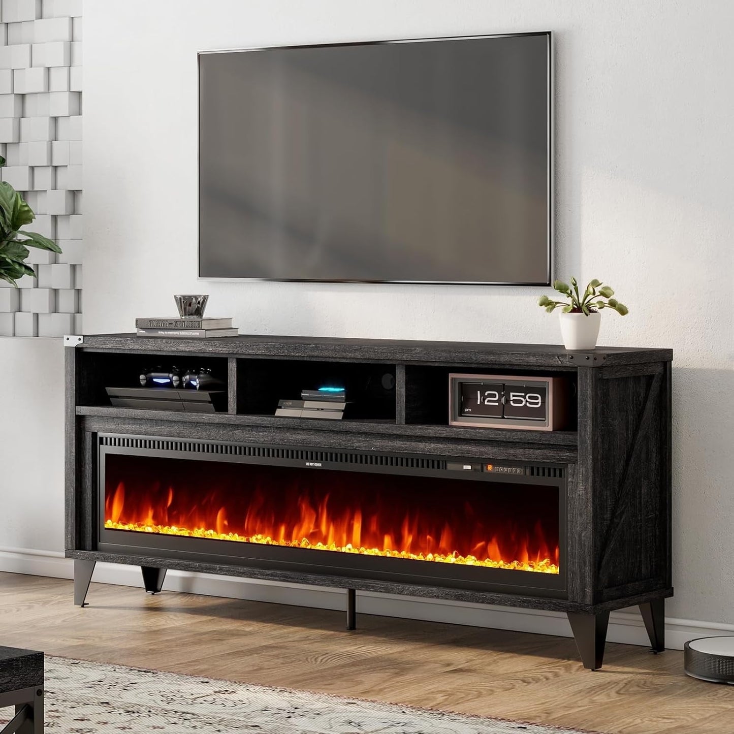 VANACC 65" Farmhouse Fireplace TV Stand with 60" Fireplace