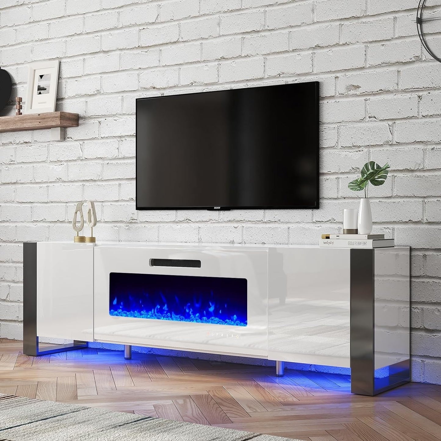 VANACC 70" Fireplace TV Stand with 36" Electric Fireplace for TVs up to 80"