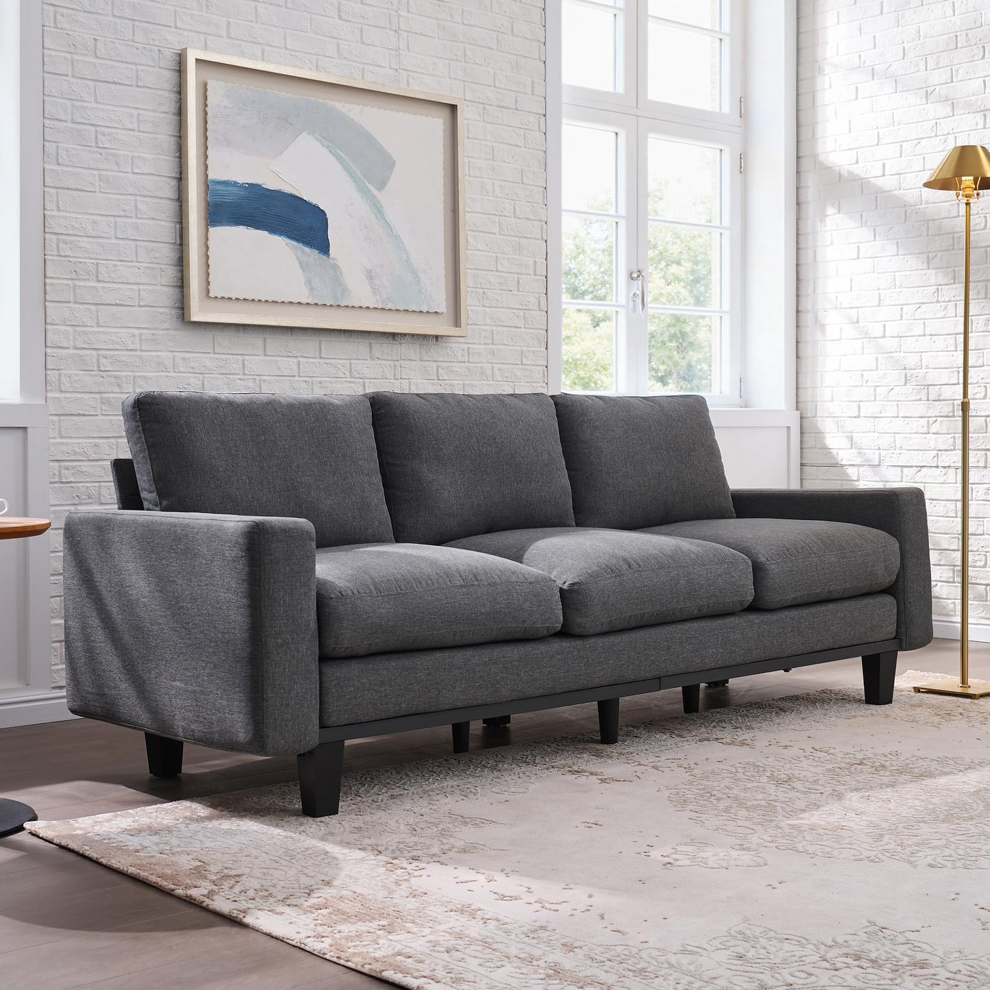 VanAcc 3 Seater Sofa with Deep Seat, 74.8" Modern Fabric Couch for Living Room, Full Metal Support, Standard Couch for Bedroom, Apartment