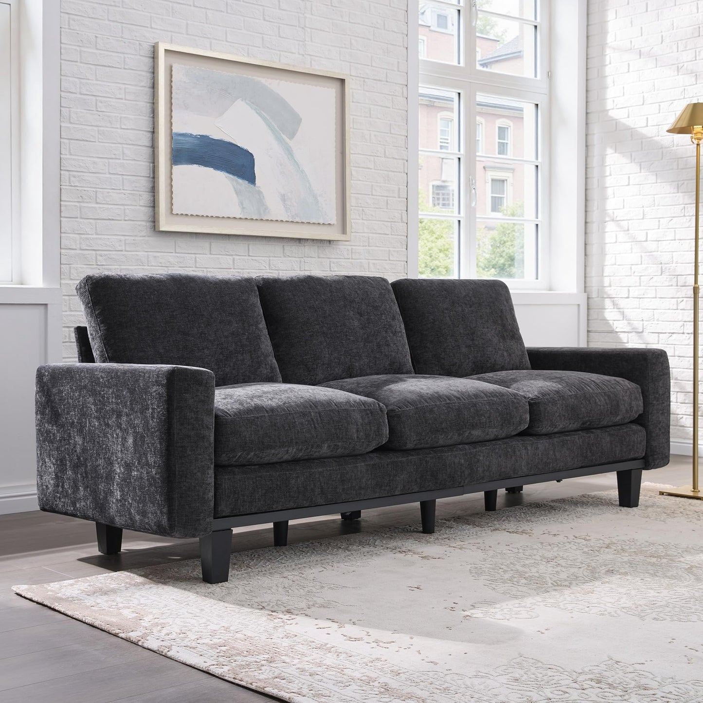 VanAcc 3 Seater Sofa with Deep Seat, 74.8" Modern Fabric Couch for Living Room, Full Metal Support, Standard Couch for Bedroom, Apartment