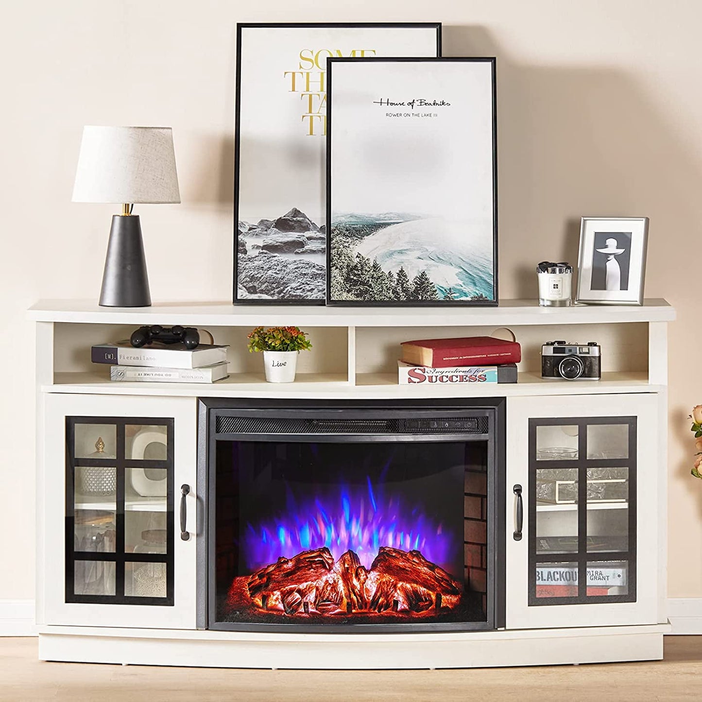VANACC TV Stand with 26" Fireplace, 63" Entertainment Center with Fireplace