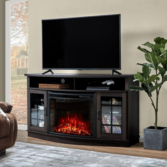 VANACC Curved Fireplace TV Stand with 26" Fireplace, Console Table for TVs up to 65"
