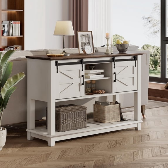 VANACC Farmhouse Entryway Table with Sliding Barn Doors, 46" Sofa Table