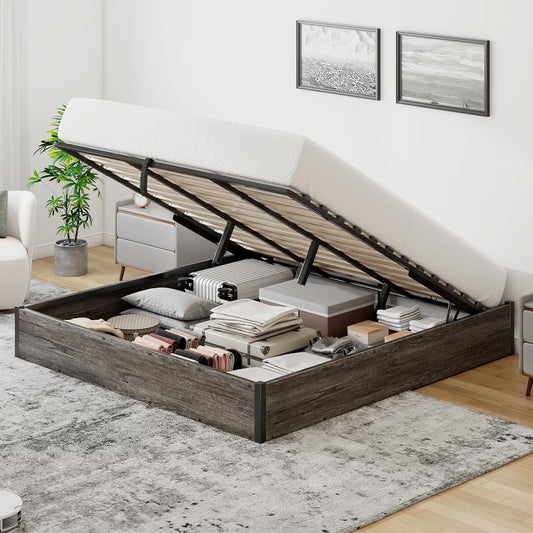 VANACC Lift Up Storage Platform Bed Frame, Metal Bed Frame with Wooden Slats Support, No Box Spring Needed, Large Storage Space, Noise Free, Easy Assembly
