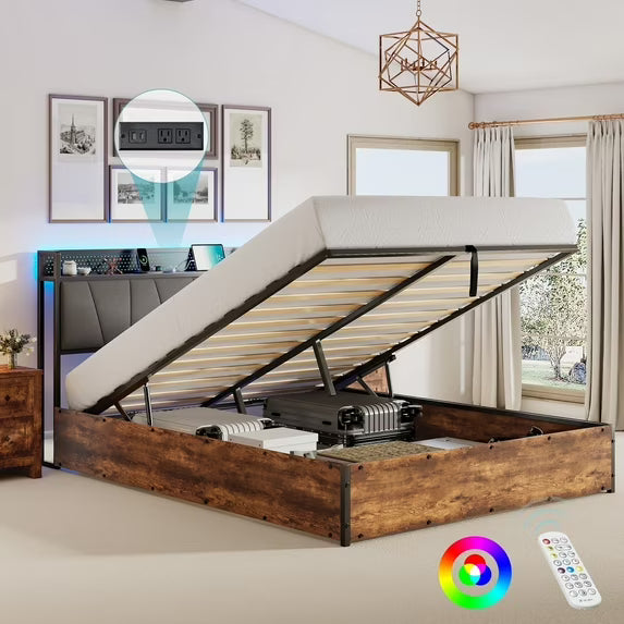VANACC Lift Up Storage Bed Frame with LED Light