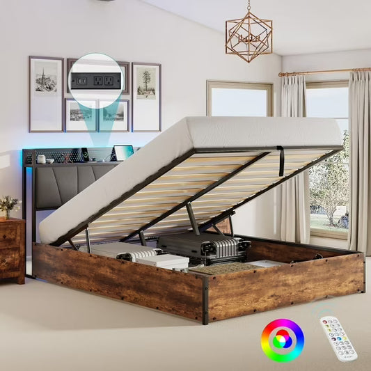 VANACC Lift Up Storage Bed Frame with LED Light