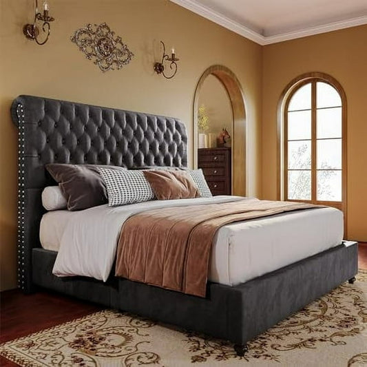 VanAcc  Bed Frame Upholstered Bed Frame King with 52.8"Tall Headboard