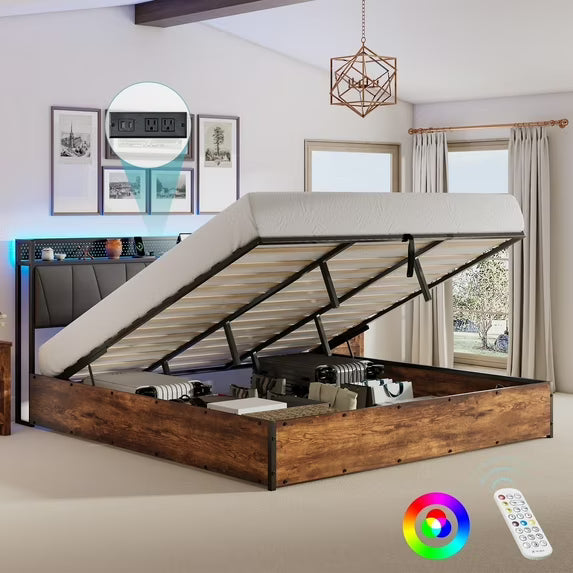 VANACC Lift Up Storage Bed Frame with LED Light