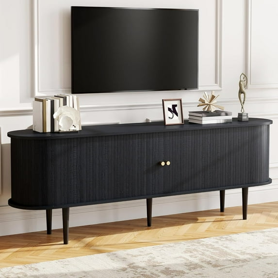VANACC Mid Century Modern TV Console, 70" Tambour Door Cabinet with Wood Legs for Living Room