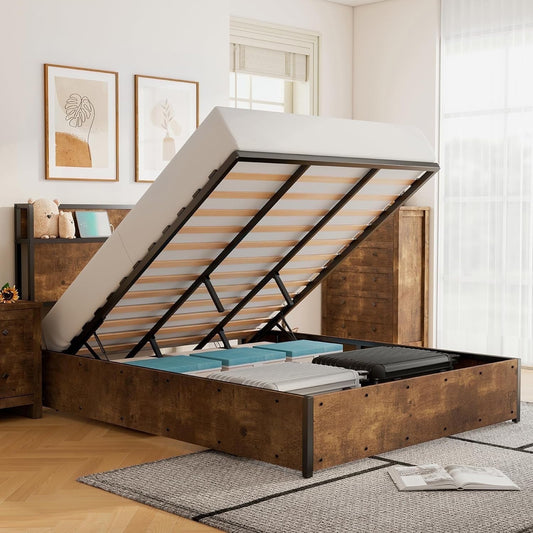 VanAcc Lift Up Storage Bed, Storage Headboard & Charging Station