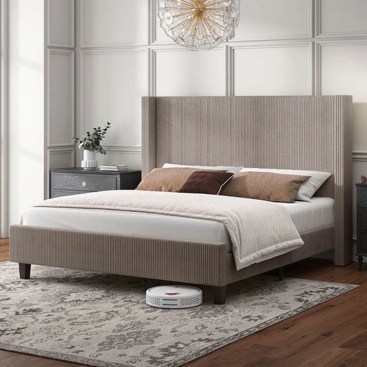 VANACC Upholstered Platform Bed Frame, Wingback Bed with 50.8" Headboard
