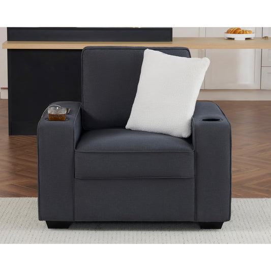 VANACC Sofa, Comfy Couch- Deep Seat Sofa, Modern Couch with Cup Holders & USB Charging Ports, Sofa Chair for Living Room (Charcoal Grey Chenille)