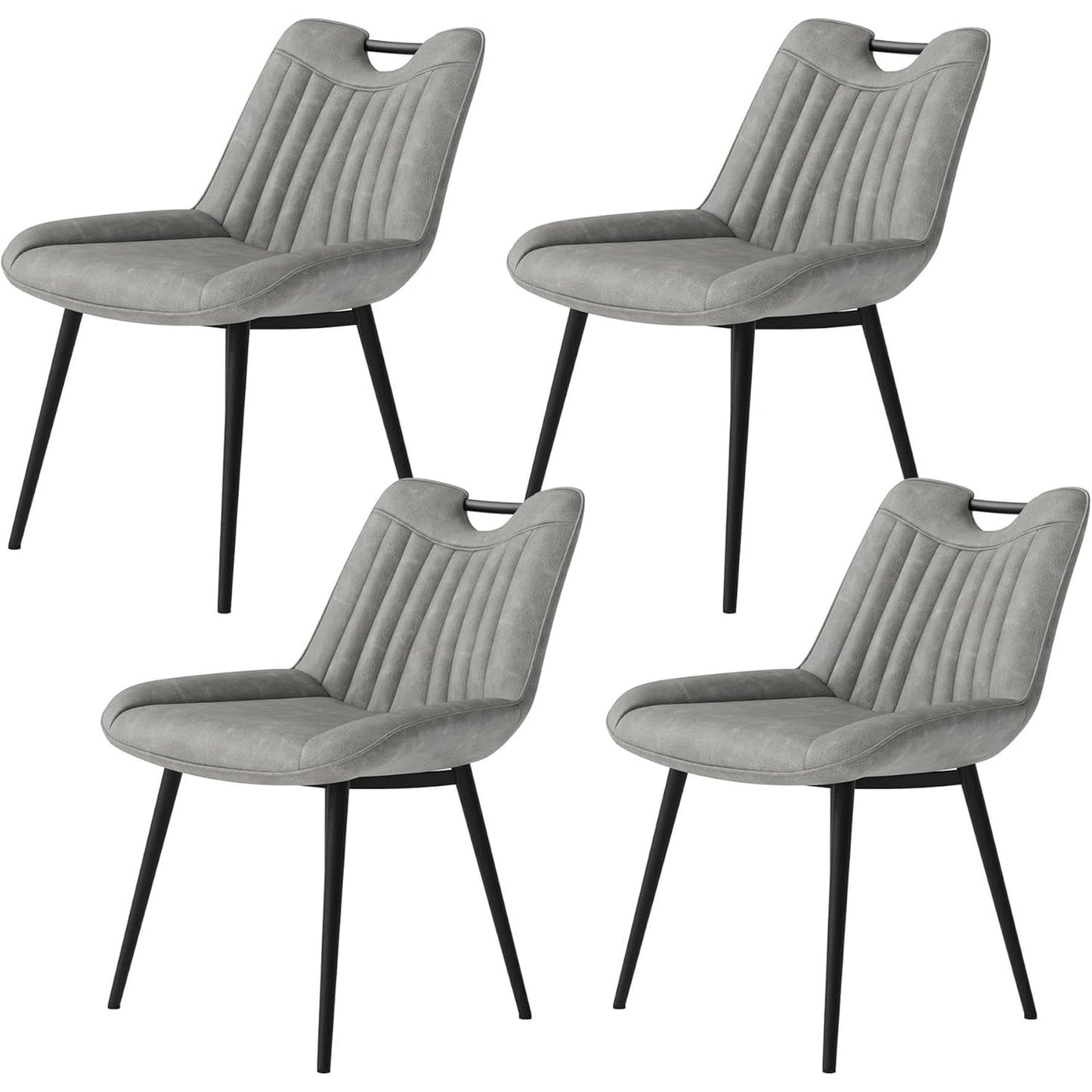 VANACC Upholstered Faux Leather Dining Chairs Set of 4, Mid-Century Modern Kitchen & Dining Room Chairs with Curved Backrest & Padded Seat