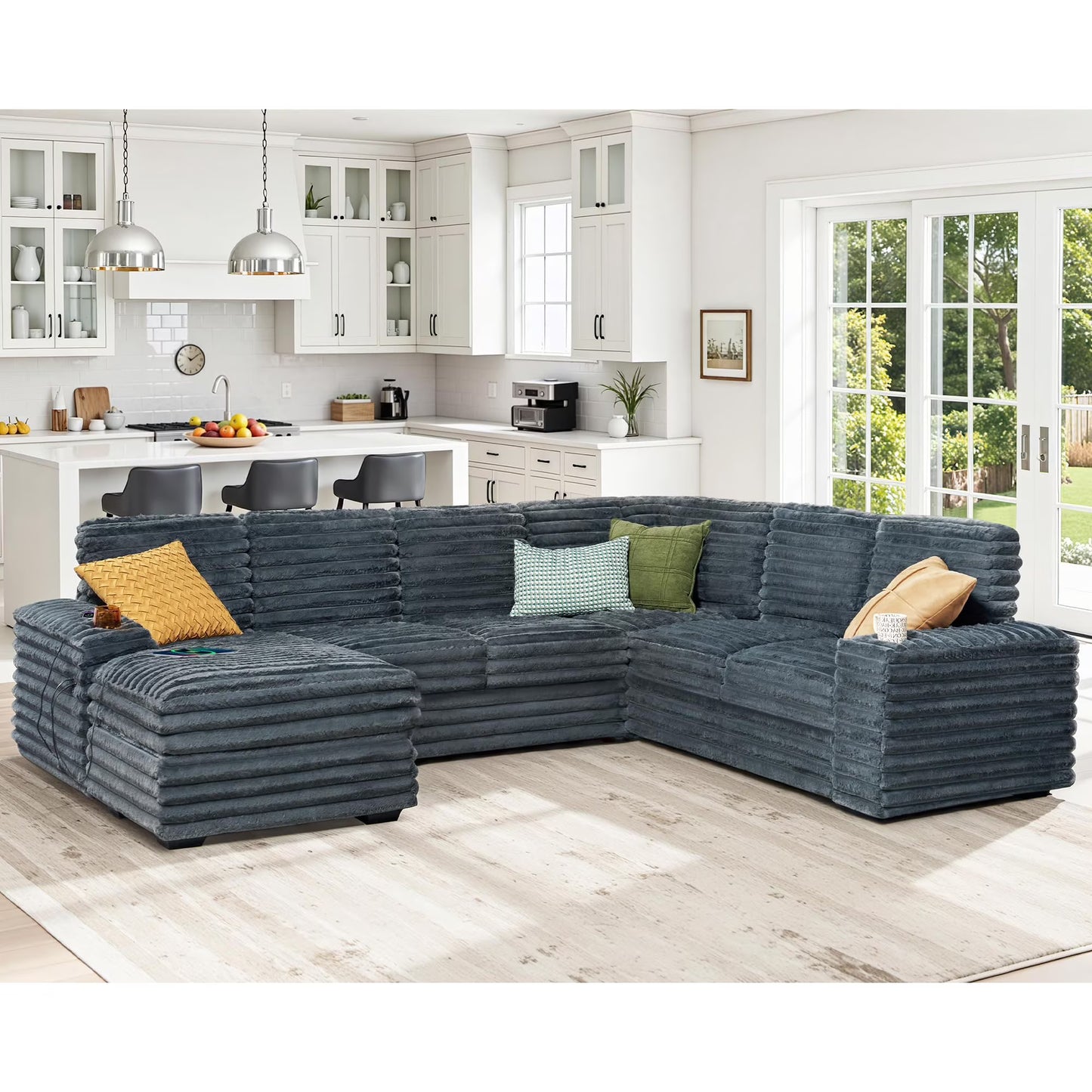 VanAcc 112" Sectional Sofa with USB Ports & Cup Holder, U Shaped Sofa Couch with Storage