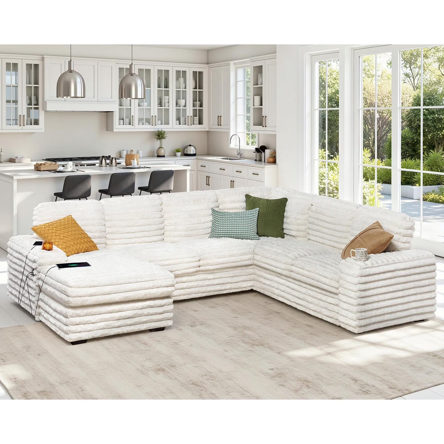 VanAcc 112" Sectional Sofa with USB Ports & Cup Holder, U Shaped Sofa Couch with Storage