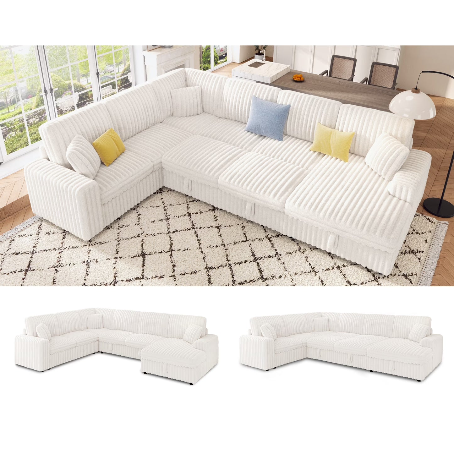VanAcc 130" Sofa Bed, Sectional Sleeper Sofa with Pull Out Bed, Sleeper Couch with Storage, 6 Seater Couch for Living Room