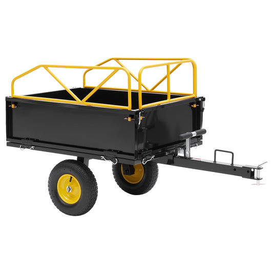 VanAcc Garden Utility Trailer, 500lbs 12 Cu.ft Atv Utv Trailer Tow Behind Dump Cart with Removable Sides, Outdoor Lawn Mower Cart for Tractor