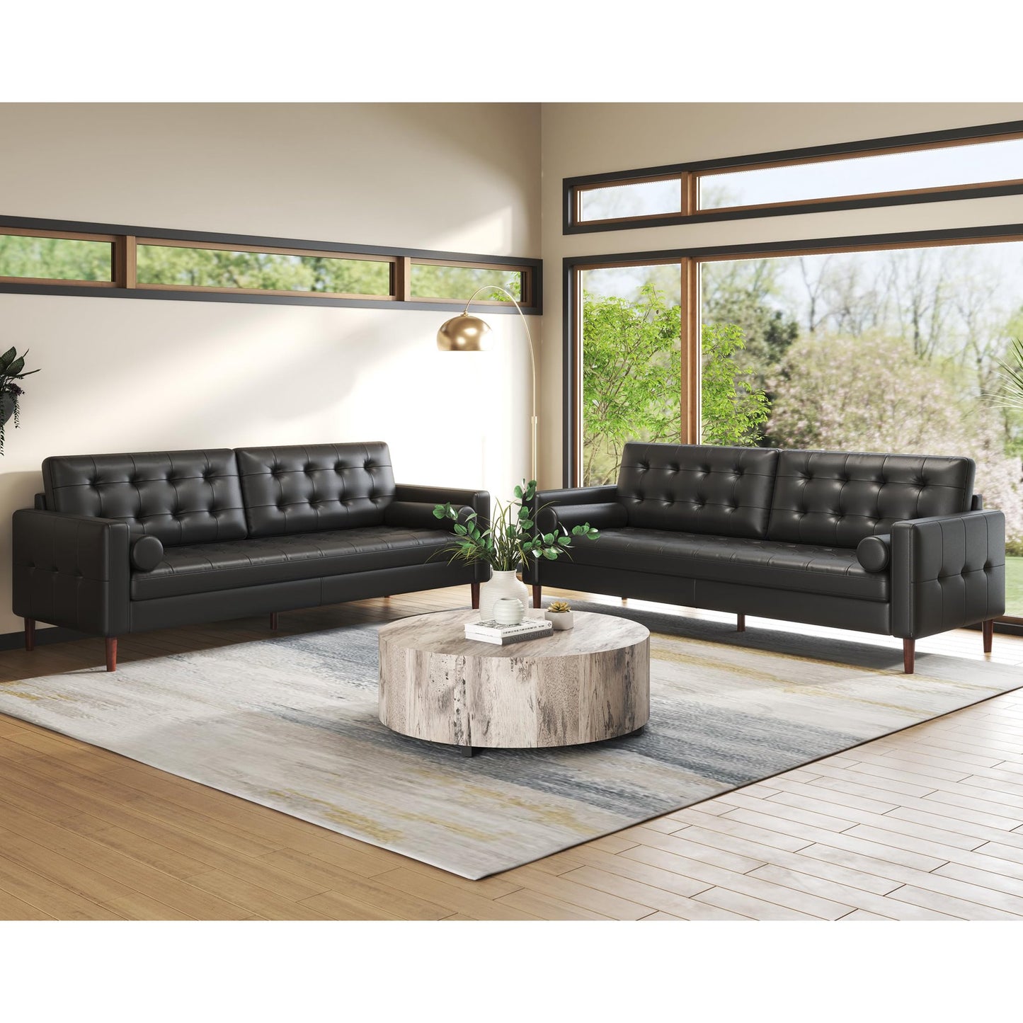 VanAcc Mid Century Genuine Leather Couch, 3 Seater Modern Sofa, Comfy Couch for Living Room & Home Office, Leather Sofa