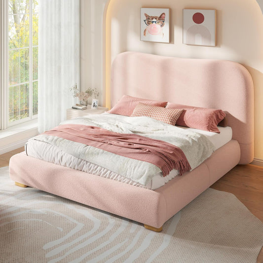 VanAcc Cloud Bed Frame, 7.1" Thick Curved Headboard, Modern Upholstered Platform Bed, Easy Assembly