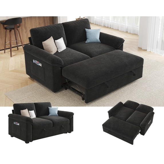 VanAcc Sleeper Sofa Bed with Storage, L Shaped Convertible Couch for Living Room, Side Pockets and Plush Armrest Pillow
