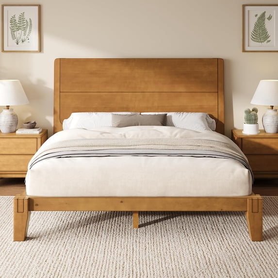 VanAcc Solid Wood Bed Frame with Headboard, Japanese Joinery, Mortise-and-Tenon Joinery, 30-Min Tool-Free Setup, Minimalist Modern Style