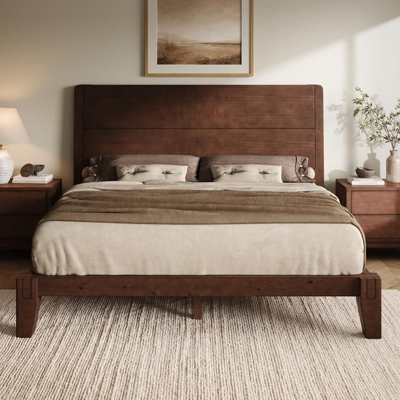 VanAcc Solid Wood Bed Frame with Headboard, Japanese Joinery, Mortise-and-Tenon Joinery, 30-Min Tool-Free Setup, Minimalist Modern Style