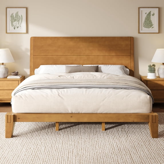 VanAcc Solid Wood Bed Frame with Headboard, Japanese Joinery, Mortise-and-Tenon Joinery, 30-Min Tool-Free Setup, Minimalist Modern Style