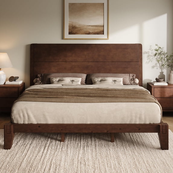VanAcc Solid Wood Bed Frame with Headboard, Japanese Joinery, Mortise-and-Tenon Joinery, 30-Min Tool-Free Setup, Minimalist Modern Style