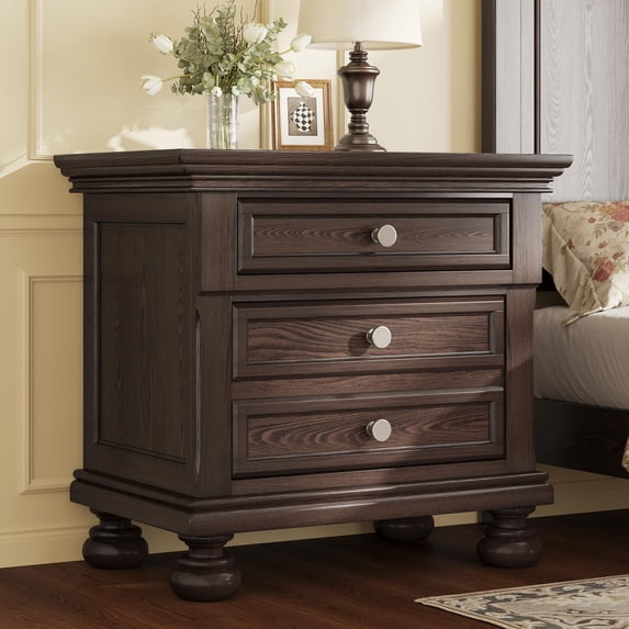 VanAcc Solid Wood Nightstand, Fully Assembled End Table with 2 Storage Drawers, 26" Extra Large Traditional Bedside Cabinet for Bedroom