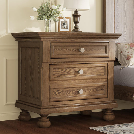 VanAcc Solid Wood Nightstand, Fully Assembled End Table with 2 Storage Drawers, 26" Extra Large Traditional Bedside Cabinet for Bedroom