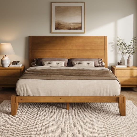VanAcc Queen Solid Wood Bed Frame with Mortise-and-Tenon Joinery, Brown