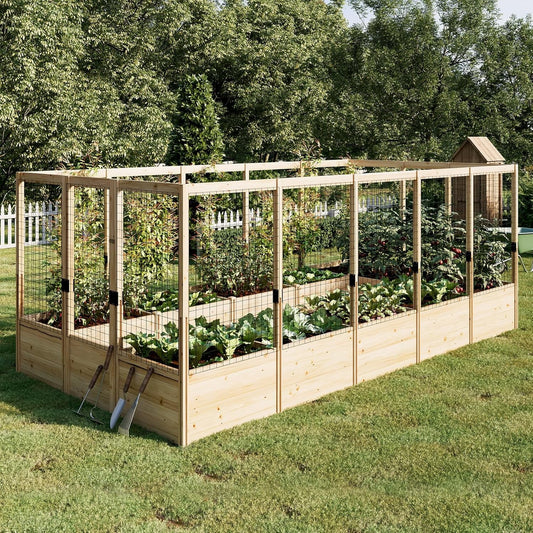 Jocisland Wooden Raised Garden Bed for Outdoor, Deep Large Planter Box with Netting for Gardening, Vegetables, Herbs（8× 15× 6FT）