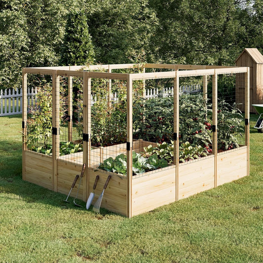 Jocisland Wooden Raised Garden Bed for Outdoor, Deep Large Planter Box with Netting for Gardening, Vegetables, Herbs