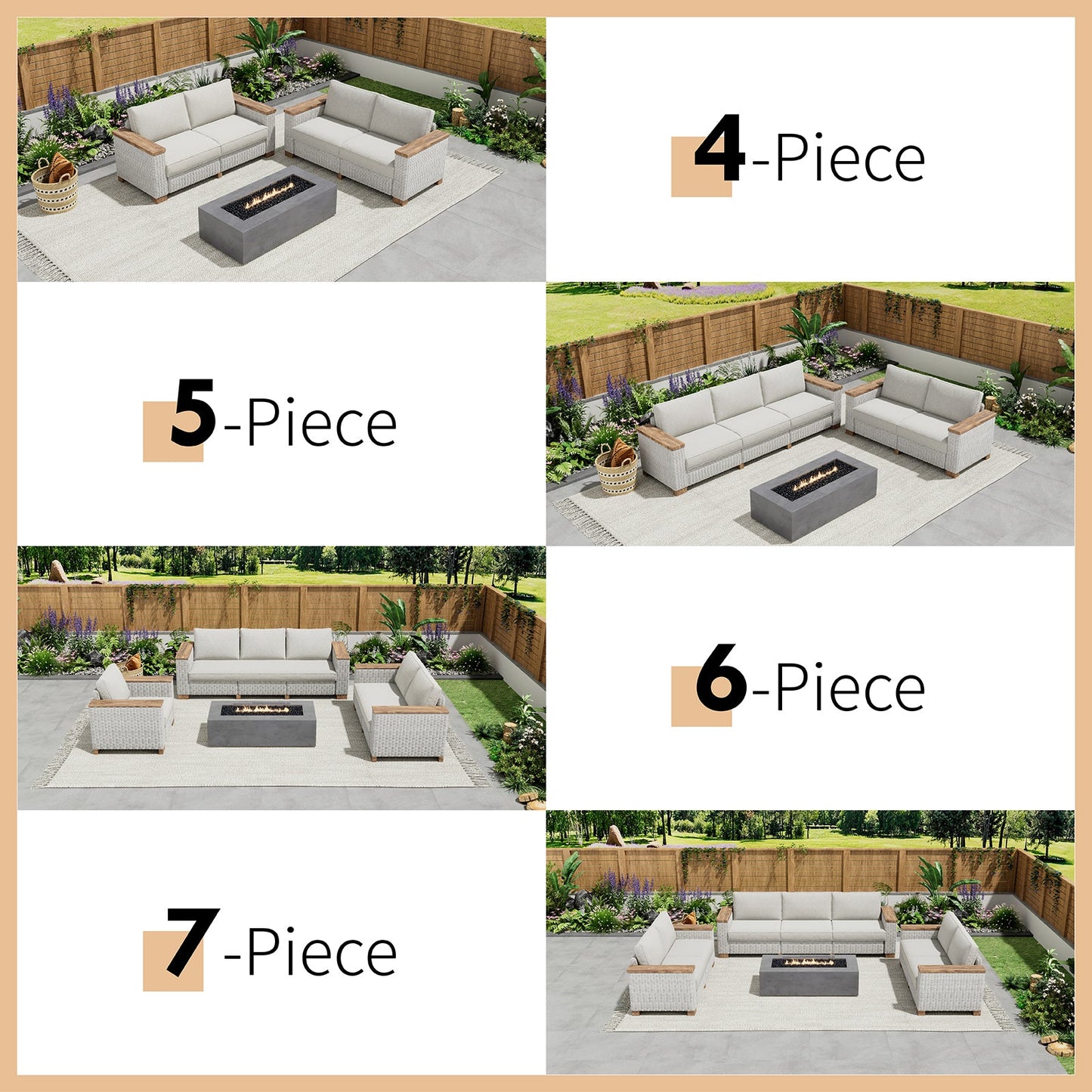 Patio Furniture Set, 4 Piece Modular Rattan Outdoor Sectional Set with Washable Cushions, 2 Loveseats for Lawn Deck Backyard Garden,