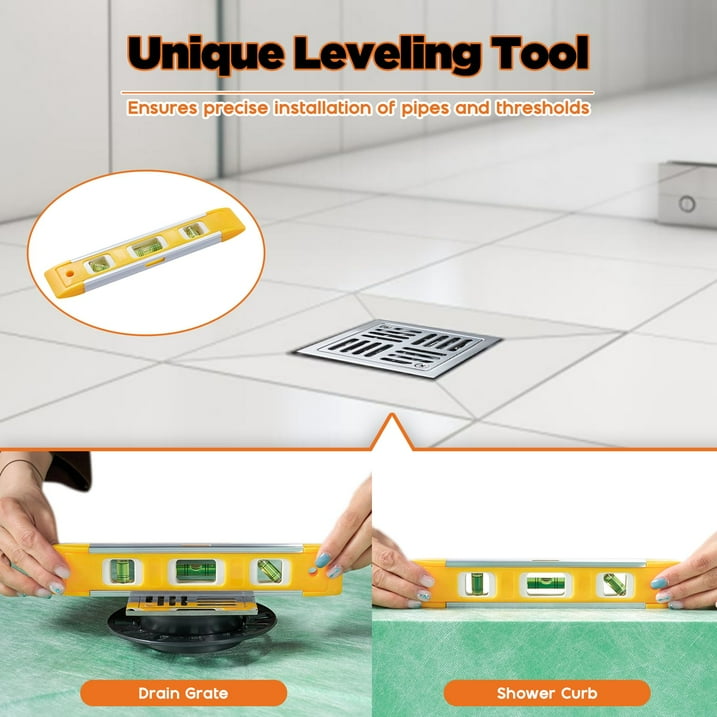 Jocisland Shower Curb Kit with Complete Shower Kit- Tray, Curb, Membrane, Seals, Bonding Flange, Corners, Trowel & Level, 48" x 48" Tray, Center Outlet Position