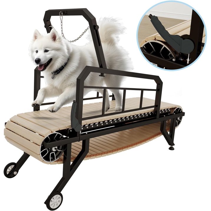Jocisland Dog Treadmill for Medium and Large Dogs with Pace Adjustable Brake, Indoor Slatmill for Dogs with Roller Wheels to Keep Fit and Healthy, Up to 330 Lbs