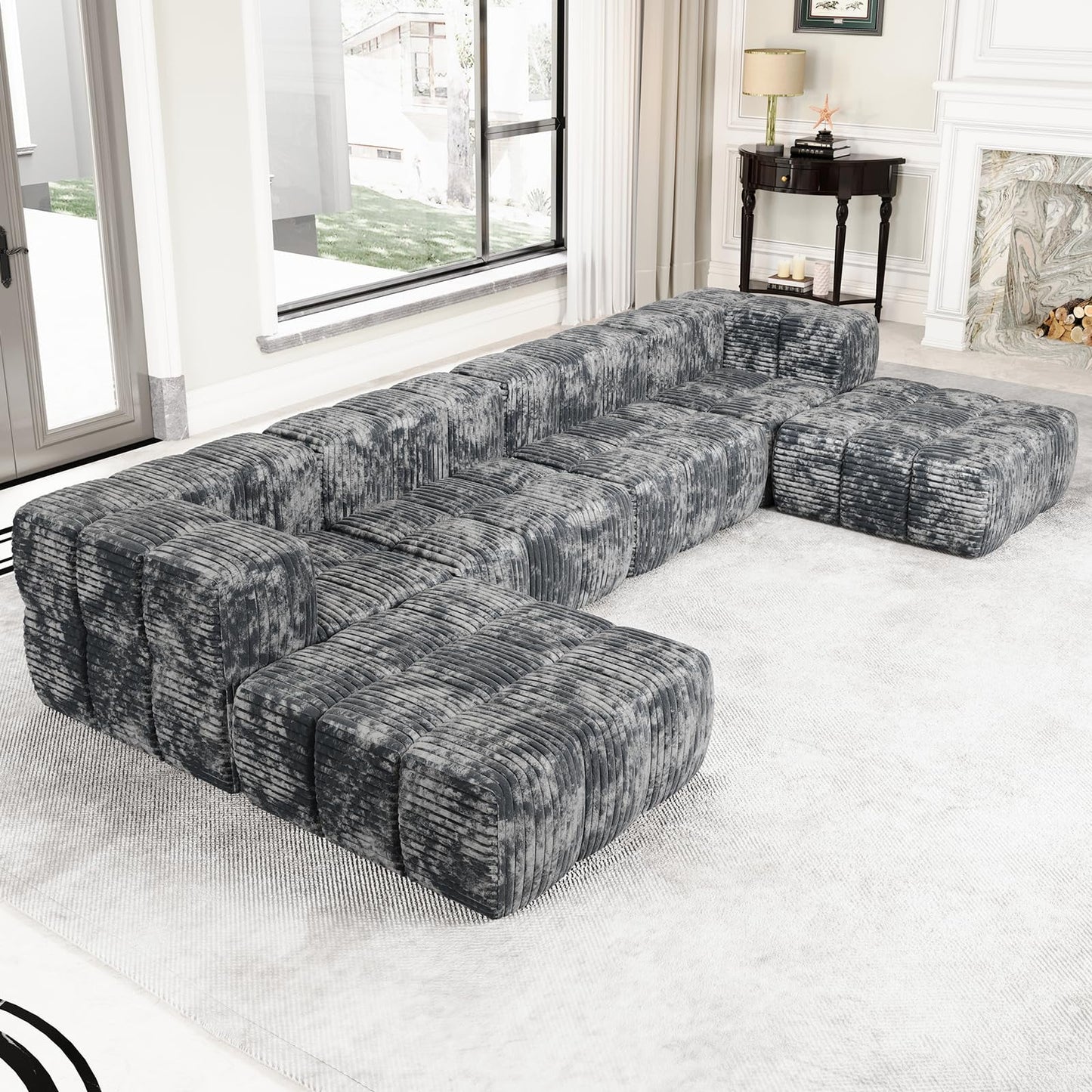 Compression Modular Sectional Sofa for Living Room,Oversized U Shaped Cloud Sofa Couch Reversible Chaise Sectional Couch,6 Seat Modular Sofa Set with 2 Corner Sectional