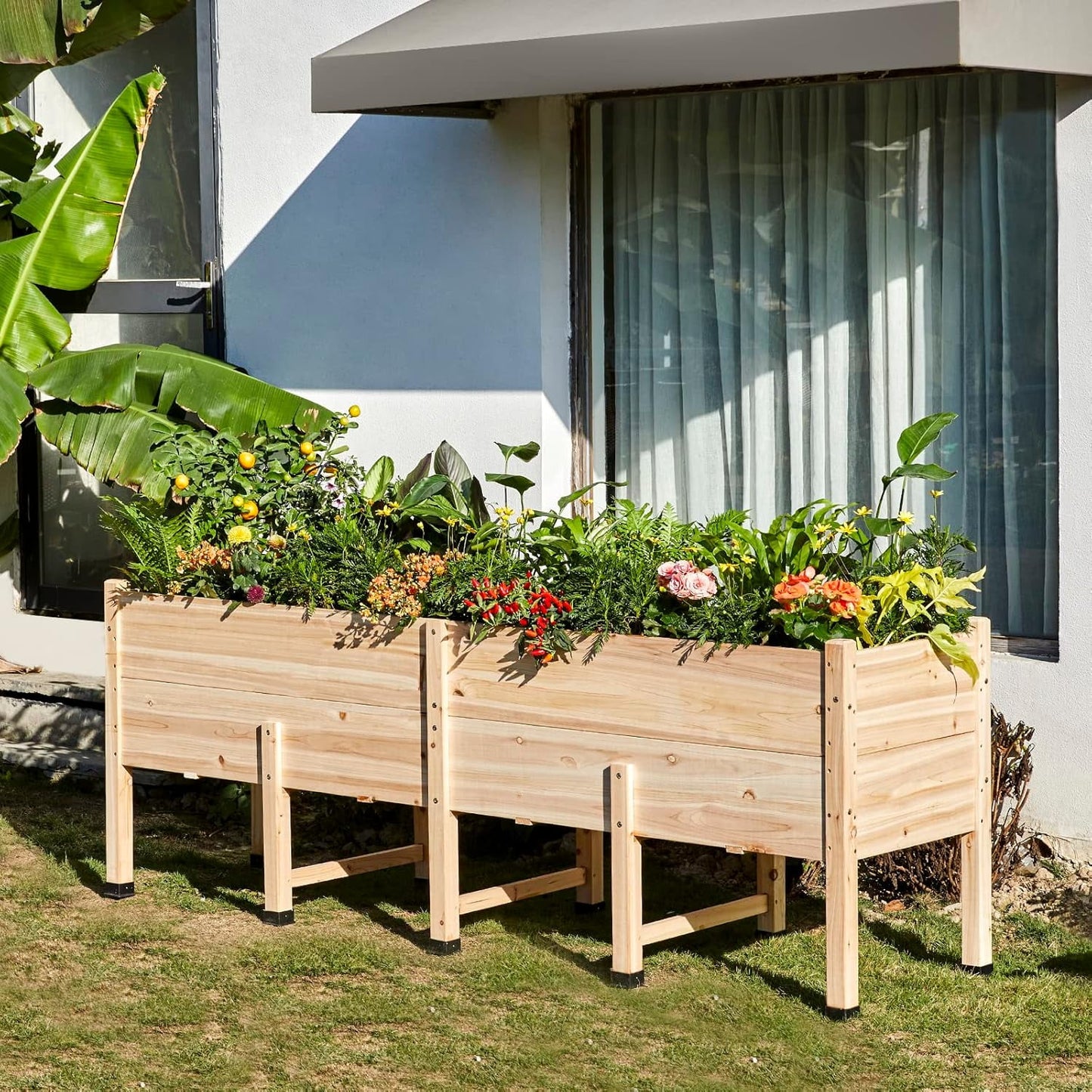 Jocisland 8x2FT Wooden Raised Garden Bed with Legs - 15 Inch Deep Elevated Planter Box for Deep-Rooted Plants, Ideal for Balcony, Patio, and Backyard, Easy Assembly