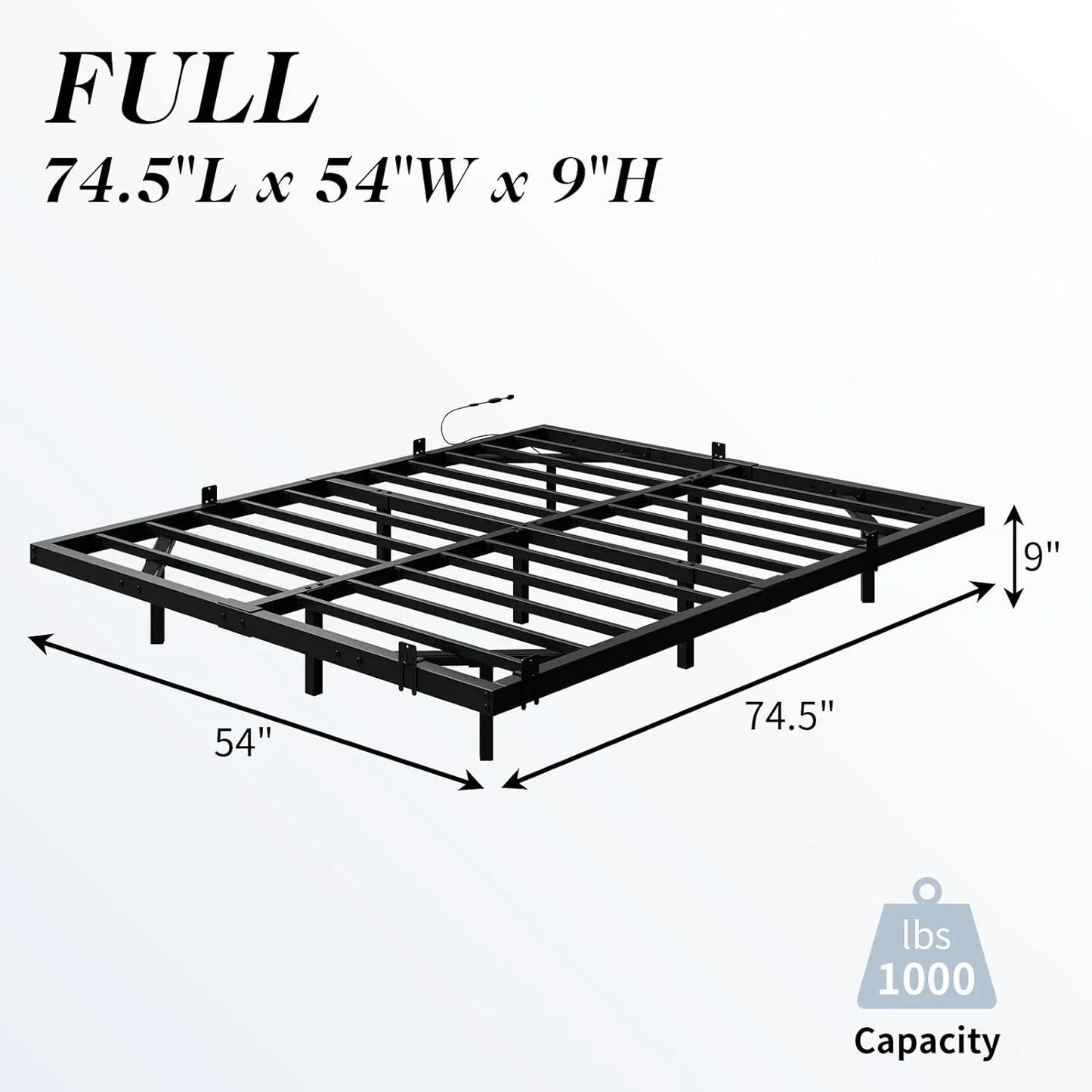 Full Size Floating Bed Frame with RGBW LED Light, Modern Metal Bed Frame with Steel Slat Support/Heavy Duty/No Box Spring Needed/Noise-Free, Black