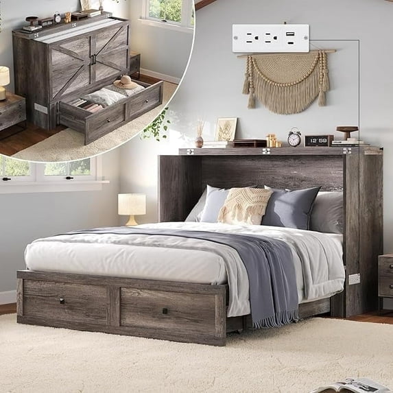 Amerlife Murphy Bed with Storage and Charging Station