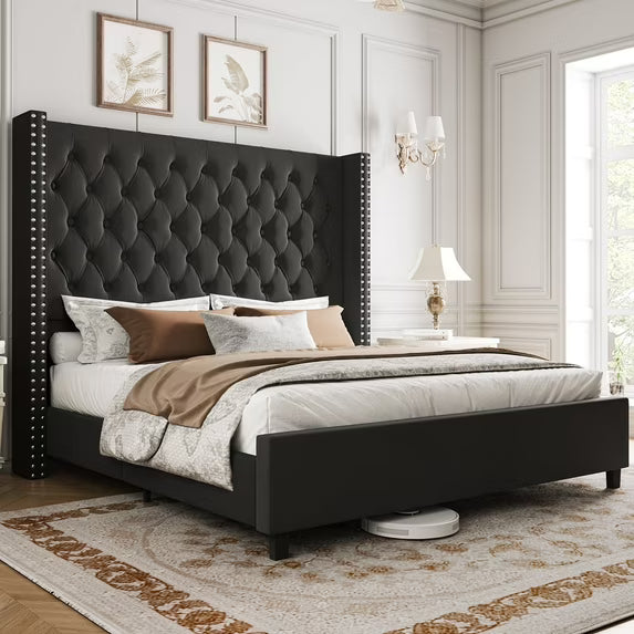 amerlife Bed Frame with 61.4" Tall Headborad and Deep Button Tufted,No Box Spring Needed,Velvet Upholstered
